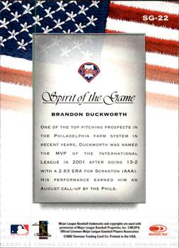 2002 Donruss Studio - Spirit of the Game #SG-22 Brandon Duckworth  Back