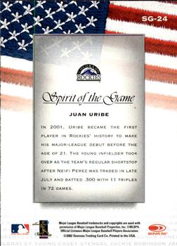 2002 Donruss Studio - Spirit of the Game #SG-24 Juan Uribe  Back