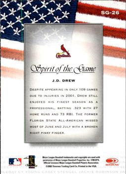 2002 Donruss Studio - Spirit of the Game #SG-26 J.D. Drew  Back