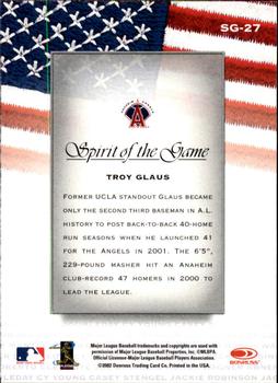 2002 Donruss Studio - Spirit of the Game #SG-27 Troy Glaus  Back