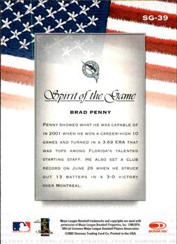 2002 Donruss Studio - Spirit of the Game #SG-39 Brad Penny  Back