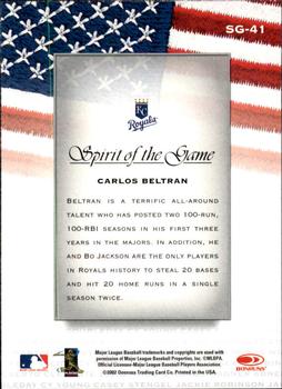 2002 Donruss Studio - Spirit of the Game #SG-41 Carlos Beltran  Back