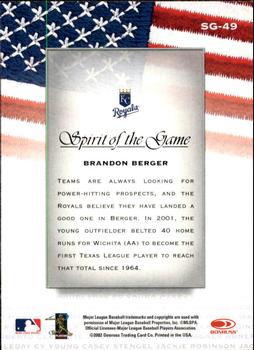 2002 Donruss Studio - Spirit of the Game #SG-49 Brandon Berger  Back