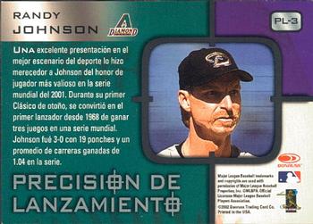 2002 Donruss Super Estrellas - Precision De Lanzamiento #PL-3 Randy Johnson  Back