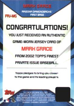 2002 Finest - Jersey Relics #FRJ-MG Mark Grace  Back