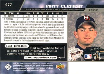 1999 Upper Deck #477 Matt Clement Back