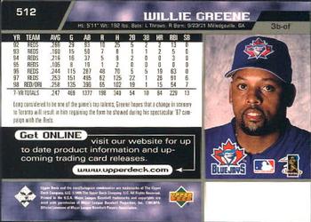 1999 Upper Deck #512 Willie Greene Back