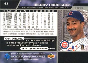 1999 Upper Deck #63 Henry Rodriguez Back