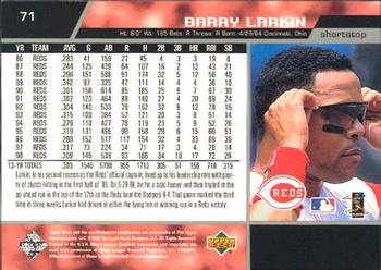 1999 Upper Deck #71 Barry Larkin Back