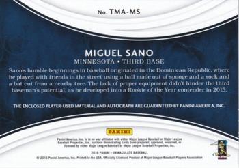 2016 Panini Immaculate Collection - Triple Material Autographs #TMA-MS Miguel Sano Back