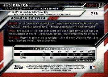2016 Bowman Chrome - Prospects Red Refractor #BCP245 Bryce Denton Back