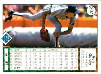 1989 Upper Deck #307 Ron Guidry Back