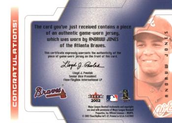 2002 Fleer E-X - Behind the Numbers Game Jersey #NNO Andruw Jones  Back