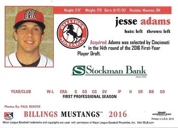 2016 Grandstand Billings Mustangs #NNO Jesse Adams Back