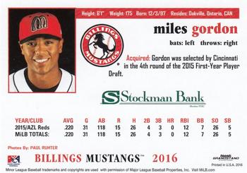 2016 Grandstand Billings Mustangs #NNO Miles Gordon Back