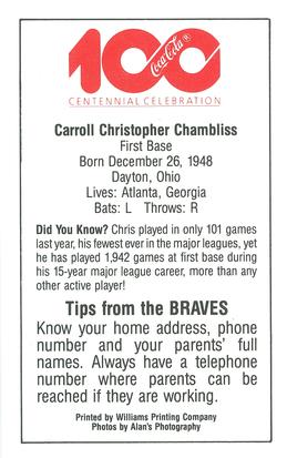 1986 Atlanta Braves Police #NNO Chris Chambliss Back
