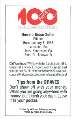 1986 Atlanta Braves Police #NNO Bruce Sutter Back