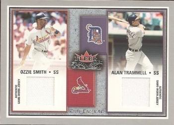 2002 Fleer Fall Classic - Rival Factions Game Used Quad #NNO Ozzie Smith / Alan Trammell / Cal Ripken Jr. / Robin Yount Front