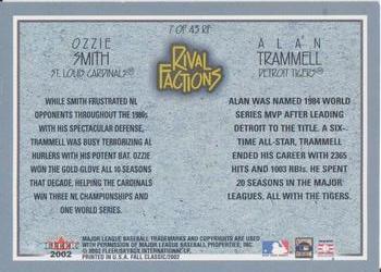 2002 Fleer Fall Classic - Rival Factions Retail #7 RF Ozzie Smith / Alan Trammell  Back