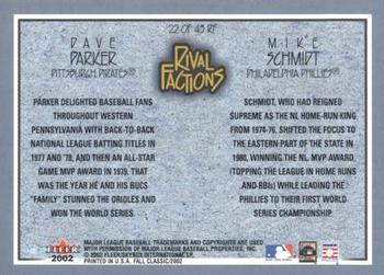 2002 Fleer Fall Classic - Rival Factions Retail #22 RF Dave Parker / Mike Schmidt  Back