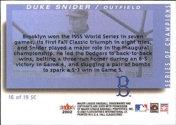 2002 Fleer Fall Classic - Series of Champions #16 SC Duke Snider Back