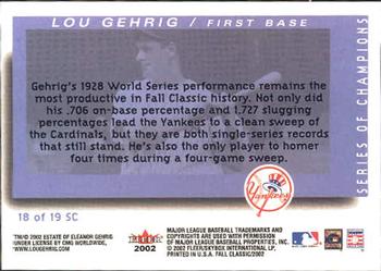 2002 Fleer Fall Classic - Series of Champions #18 SC Lou Gehrig Back