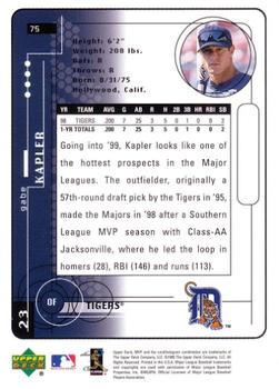 1999 Upper Deck MVP #75 Gabe Kapler Back