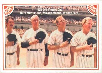 1983 ASA The Joe DiMaggio Story - Autographed Red Border #12 Joe DiMaggio / Billy Martin / Mickey Mantle / Whitey Ford Front