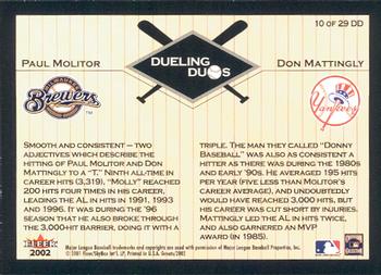 2002 Fleer Greats of the Game - Dueling Duos #10 DD Paul Molitor / Don Mattingly  Back