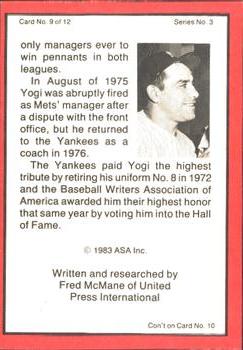 1983 ASA The Yogi Berra Story - Autographed Red Border #9 Yogi Berra / Bill Dickey / Elston Howard / Thurman Munson Back