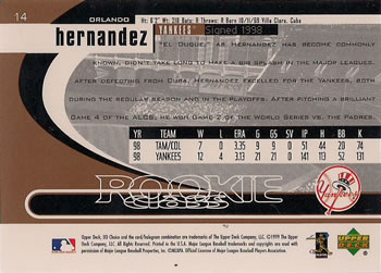 1999 UD Choice #14 Orlando Hernandez Back