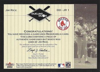2002 Fleer Greats of the Game - Dueling Duos Game Used Single #DD-JR1 Reggie Jackson / Jim Rice  Back