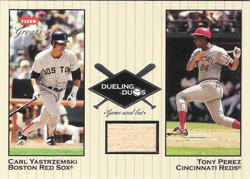 2002 Fleer Greats of the Game - Dueling Duos Game Used Single #DD-TP1 Tony Perez / Carl Yastrzemski  Front