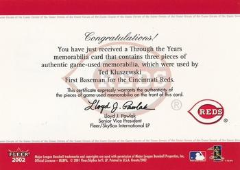 2002 Fleer Greats of the Game - Through the Years Level 3 #NNO Ted Kluszewski Back