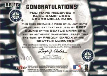 2002 Fleer Hot Prospects - MLB Hot Tandems #BB-FG Bret Boone / Freddy Garcia Back