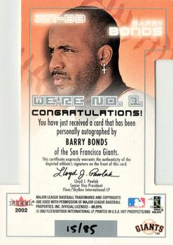 2002 Fleer Hot Prospects - We're No. 1 Autographs #WN-BB Barry Bonds Back
