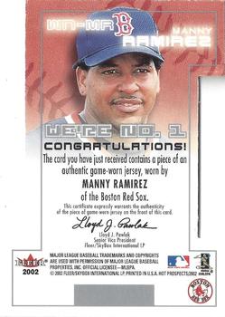 2002 Fleer Hot Prospects - We're No. 1 Memorabilia #WN-MR Manny Ramirez Back