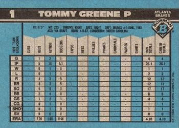 1990 Bowman #1 Tommy Greene Back