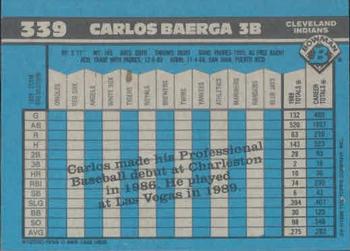 1990 Bowman #339 Carlos Baerga Back