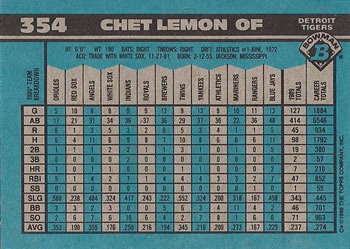 1990 Bowman #354 Chet Lemon Back