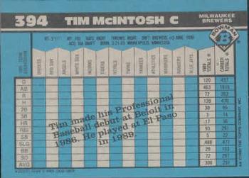 1990 Bowman #394 Tim McIntosh Back