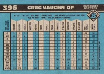 1990 Bowman #396 Greg Vaughn Back