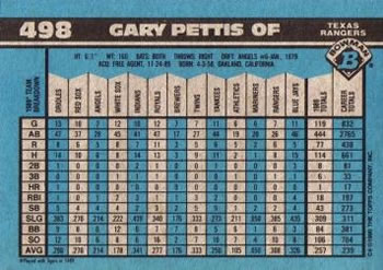 1990 Bowman #498 Gary Pettis Back