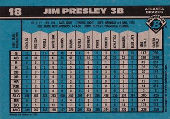 1990 Bowman #18 Jim Presley Back