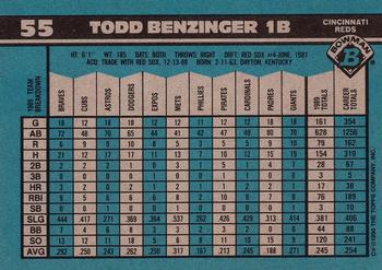 1990 Bowman #55 Todd Benzinger Back