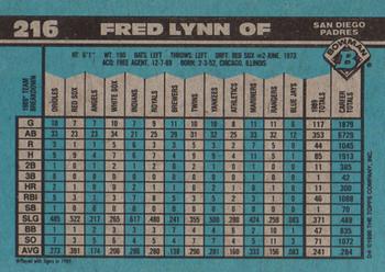 1990 Bowman #216 Fred Lynn Back