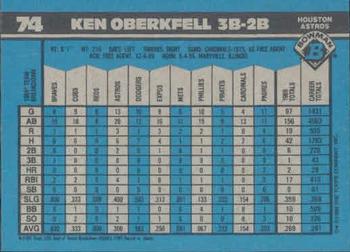 1990 Bowman #74 Ken Oberkfell Back