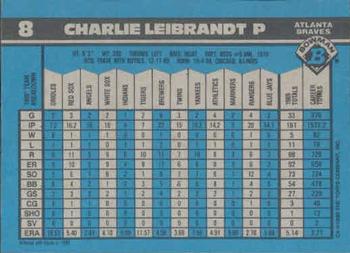 1990 Bowman #8 Charlie Leibrandt Back