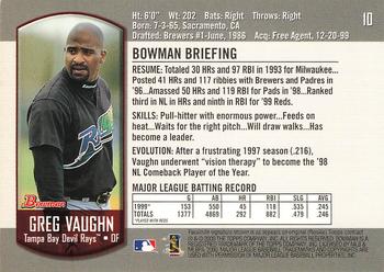 2000 Bowman #10 Greg Vaughn Back
