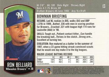 2000 Bowman #13 Ron Belliard Back